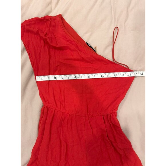 Alice + Olivia Womens Sz 6 Red Draped Elastic Waist Flare One Shoulder Romper - Picture 5 of 7